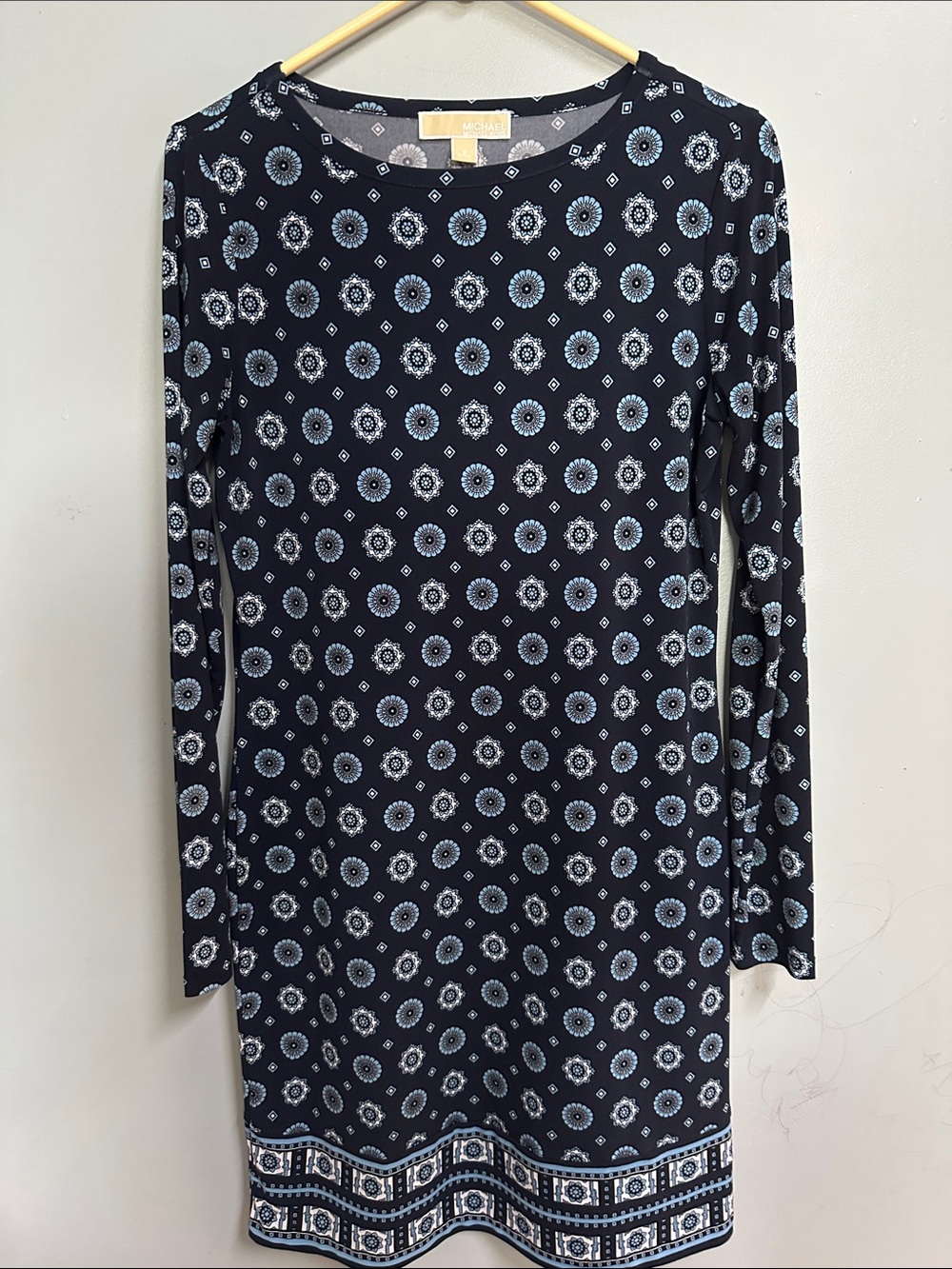 Michael Kors Navy Long Sleeve Medallion Print Dress